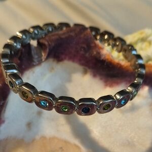 Elegant Silver Bracelet with Multicolor Gemstones